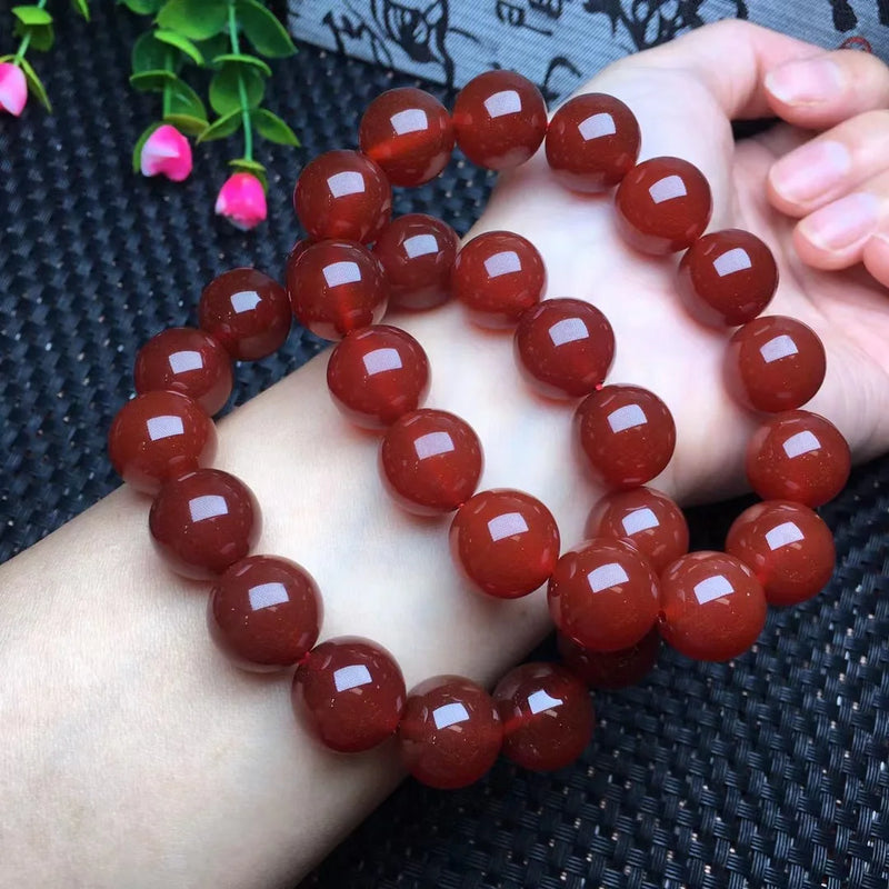 Red Agate Carnelian Bracelet Round Bead Crystal Healing Stone
