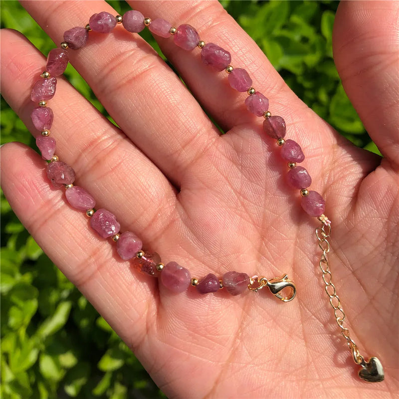 Natural Red Gem Tourmaline Elbaite Bracelet Round Beads Crystal Healing Stone
