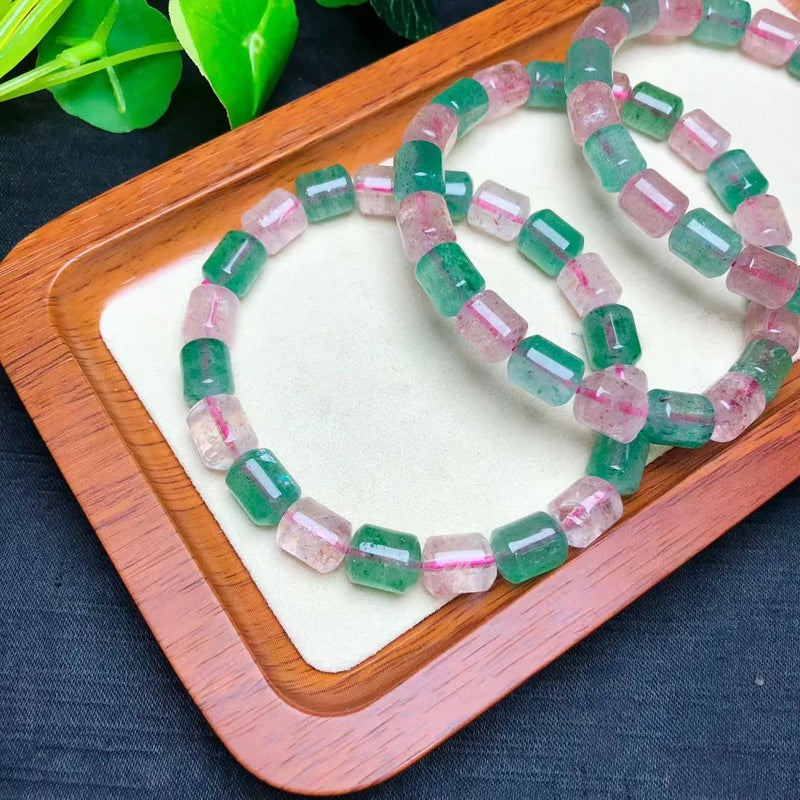 Fengbaowu Strawberry Quartz Barrel Bead Bracelet