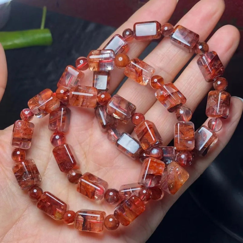 Red Hematoid Quartz Bracelet Cuboid Beads Crystal Reiki Healing Stone