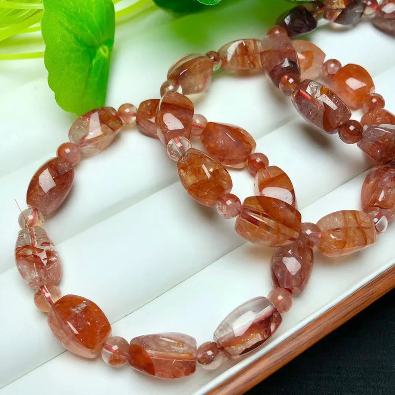 Natural Red Hematoid Quartz Bracelet Faceted Beads Crystal Reiki Healing