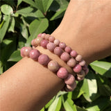 Red Serpenggiante Rhodonite Bracelet 128 Faceted Bead Crystal Reiki Healing