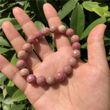 Red Serpenggiante Rhodonite Bracelet 128 Faceted Bead Crystal Reiki Healing