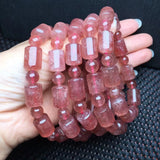 Red Strawberry Quartz Barrel Bead Bracelet Crystal Reiki Healing Stone