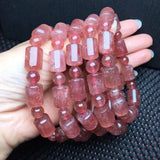 Red Strawberry Quartz Barrel Bead Bracelet Crystal Reiki Healing Stone