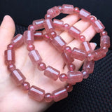 Red Strawberry Quartz Barrel Bead Bracelet Crystal Reiki Healing Stone