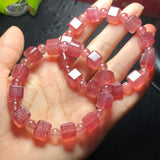 Natural Red Strawberry Quartz Cube Bracelet Crystal Reiki Healing Stone Jewelry