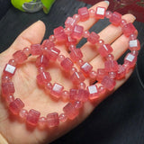 Natural Red Strawberry Quartz Cube Bracelet Crystal Reiki Healing Stone Jewelry