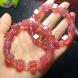 Natural Red Strawberry Quartz Cube Bracelet Crystal Reiki Healing Stone Jewelry