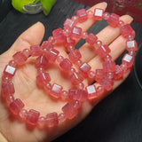 Natural Red Strawberry Quartz Cube Bracelet Crystal Reiki Healing Stone Jewelry
