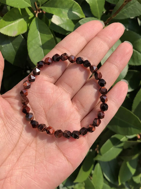 Red Tiger Eye Bracelet Diamond Shape Faceted Beads Crystal Healing Stone Jewelry