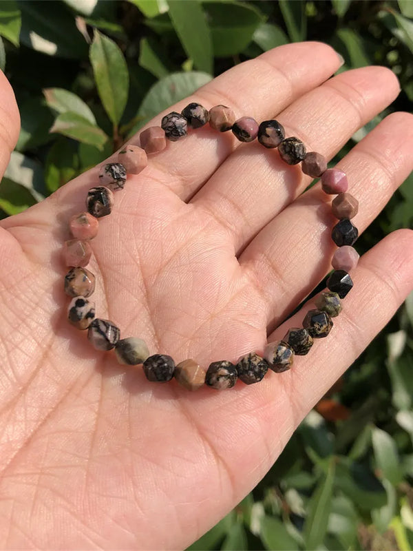 Natural Rhodonite Diamond Shape Bracelet Crystal Quartz Healing Stone Gift