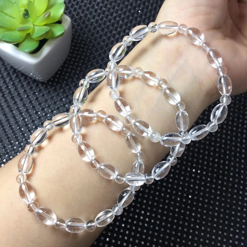 Natural Rock Quartz Bracelet Rice Shape Beads Crystal Healing Stone Jewelry