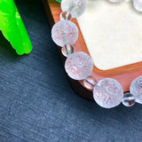 Natural Rock Quartz Engraved Fret Pattern Bead Bracelet