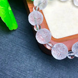 Natural Rock Quartz Engraved Fret Pattern Bead Bracelet