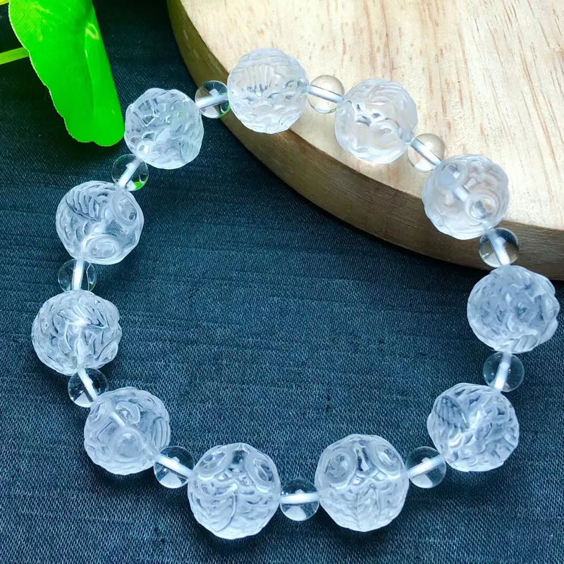 Natural Rock Quartz Owl Bracelet Crystal Reiki Healing Stone