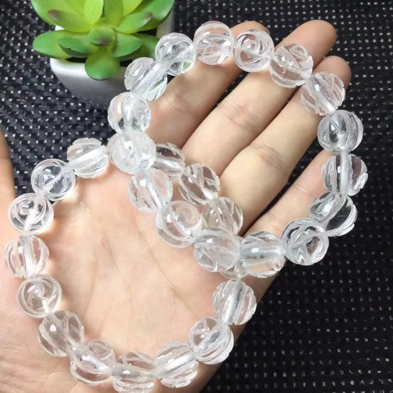 Natural Rock Quartz Rose Flower Bracelet Crystal Healing Stone Jewelry