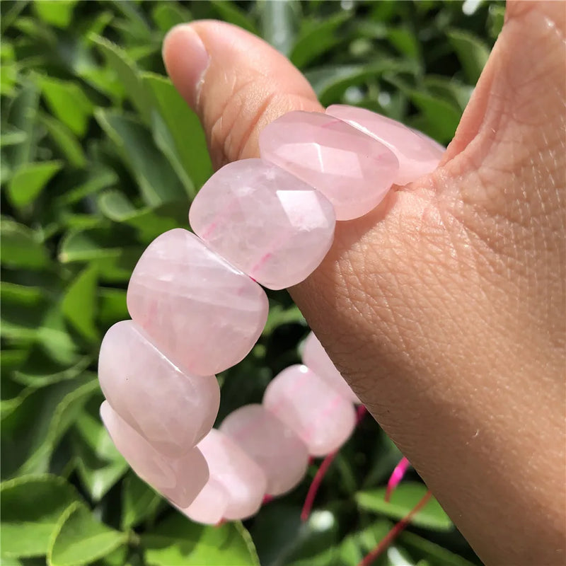 Rose Quartz Faceted Bead Bangle Crystal Healing Bracelet