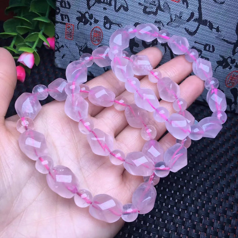 Rose Quartz Faceted Bead Bracelet Crystal Reiki Healing Stone Jewelry