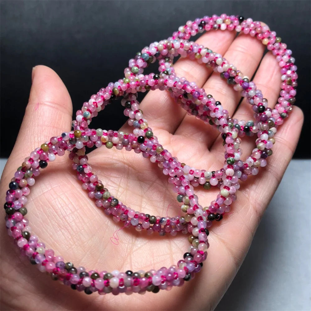 Fengbaowu Round Multicolored Tourmaline Bracelet Crystal Healing Stone