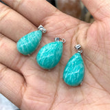 Fengbaowu Natural Stone Amazonite Water Drop Pendant 925 Sterling Silver