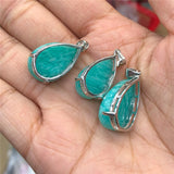 Fengbaowu Natural Stone Amazonite Water Drop Pendant 925 Sterling Silver