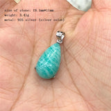 Fengbaowu Natural Stone Amazonite Water Drop Pendant 925 Sterling Silver