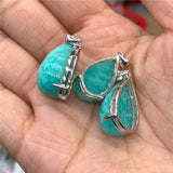 Fengbaowu Natural Stone Amazonite Water Drop Pendant 925 Sterling Silver