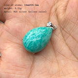 Fengbaowu Natural Stone Amazonite Water Drop Pendant 925 Sterling Silver