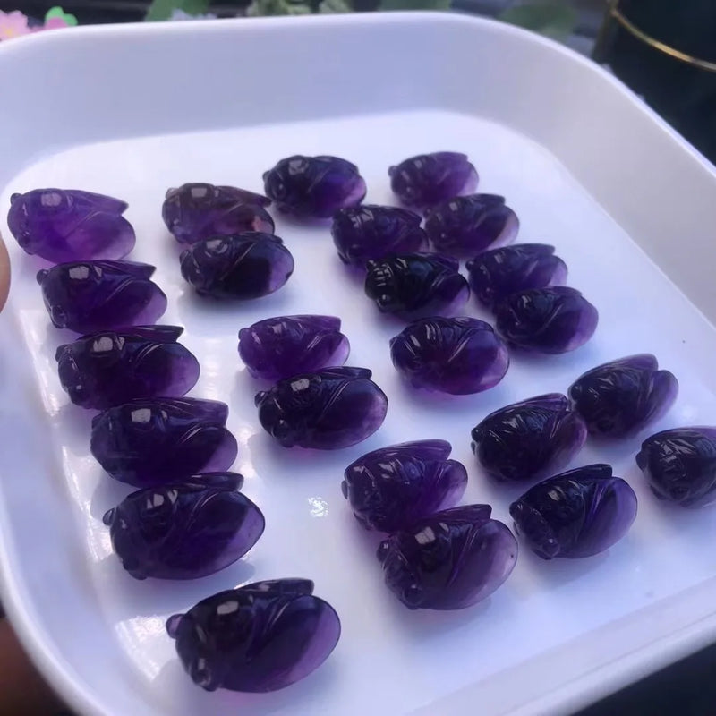 Natural Stone Amethyst Cicada Pendant Carved Animal Crystal Craft