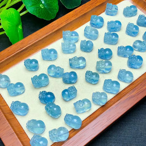 1 Pc Aquamarine Pixiu Crystal Carved Animal Figurine DIY Gift