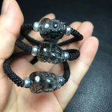 Natural Rutilated Quartz Pixiu Bracelet 925 Silver Bead Jewelry