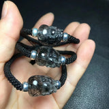 Natural Rutilated Quartz Pixiu Bracelet 925 Silver Bead Jewelry