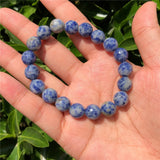 Fengbaowu Sodalite Bracelet 128 Faceted Round Bead Crystal Reiki Healing Jewelry