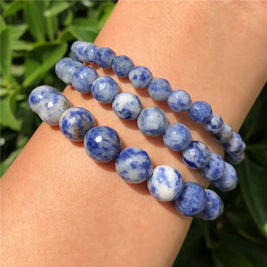 Fengbaowu Sodalite Bracelet 128 Faceted Round Bead Crystal Reiki Healing Jewelry