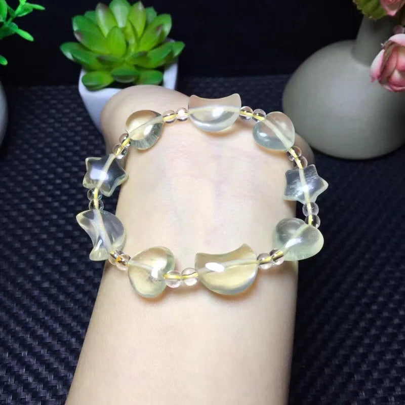 Citrine Stone Bracelet Heart Star Moon Beads Crystal Healing Jewelry Gift