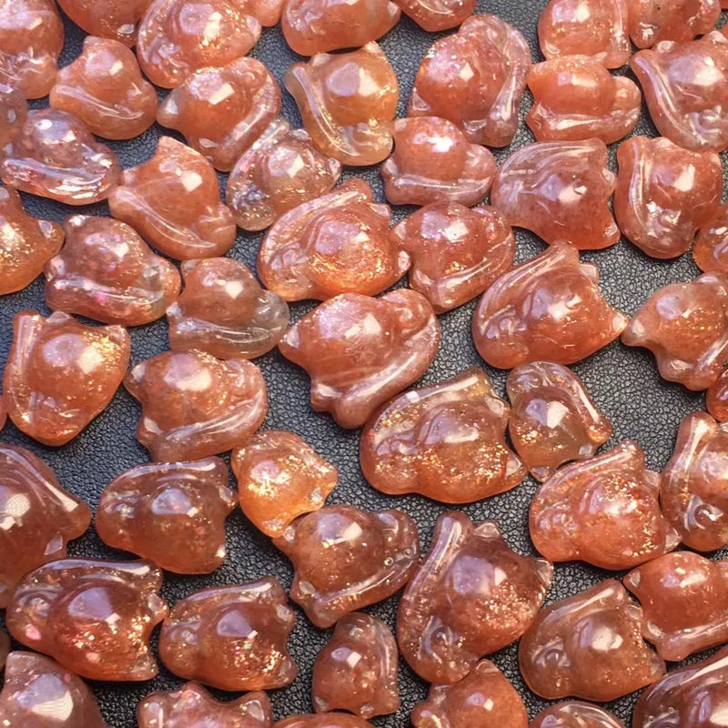 Natural Stone Sunstone Fox DIY Pendant Earring Crystal Reiki Healing