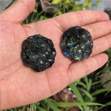 Labradorite Lion Head Necklace Pendant Carved Animal Crystal Gift