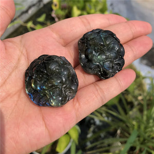 Labradorite Lion Head Necklace Pendant Carved Animal Crystal Gift