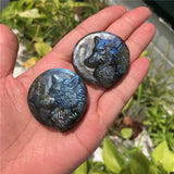 Labradorite Wolf Head Necklace Pendant Carved Animal Crystal