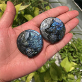Labradorite Wolf Head Necklace Pendant Carved Animal Crystal