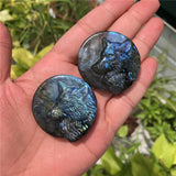 Labradorite Wolf Head Necklace Pendant Carved Animal Crystal