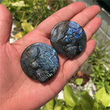 Labradorite Wolf Head Necklace Pendant Carved Animal Crystal