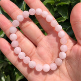 Fengbaowu Rose Quartz Bracelet Matte Stone Crystal Reiki Healing Jewelry Gift
