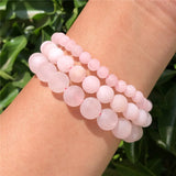 Fengbaowu Rose Quartz Bracelet Matte Stone Crystal Reiki Healing Jewelry Gift
