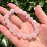 Fengbaowu Rose Quartz Bracelet Matte Stone Crystal Reiki Healing Jewelry Gift
