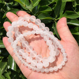 Matte Rock Quartz Bracelet Round Bead Crystal