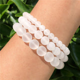 Matte Rock Quartz Bracelet Round Bead Crystal