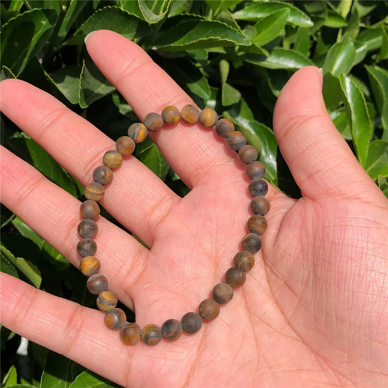 Fengbaowu Natural Stone Matte Yellow Tiger Eye Bracelet Reiki Healing Jewelry