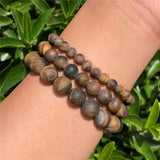 Fengbaowu Natural Stone Matte Yellow Tiger Eye Bracelet Reiki Healing Jewelry